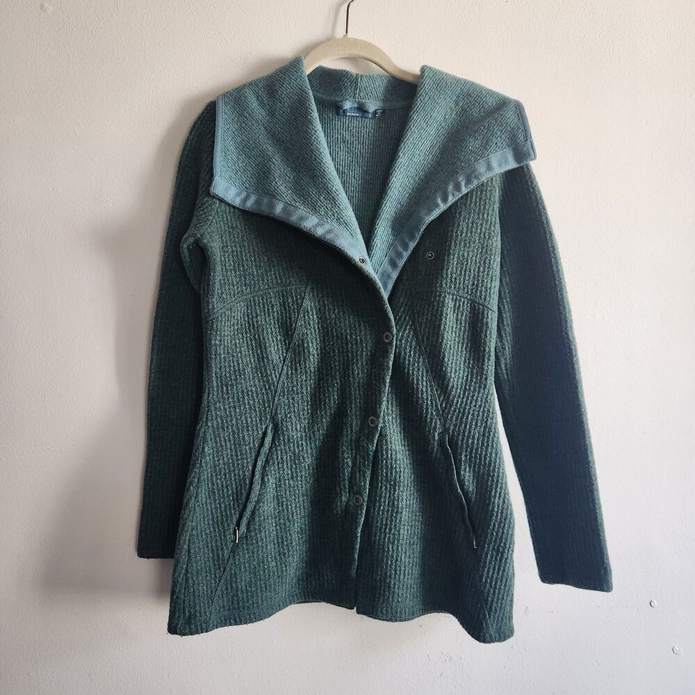 Prana asymmetrical wool blend  forest green S artsy abstract academia school